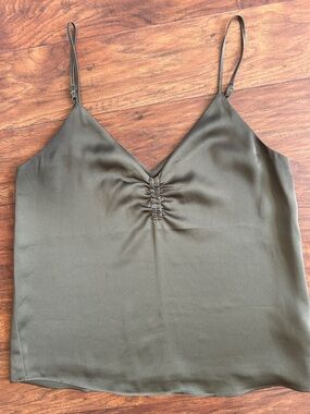 Express Olive Satin V-Neck Ruched Cami